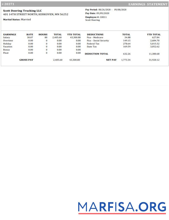 Blank Trucking Company Earnings statement real example